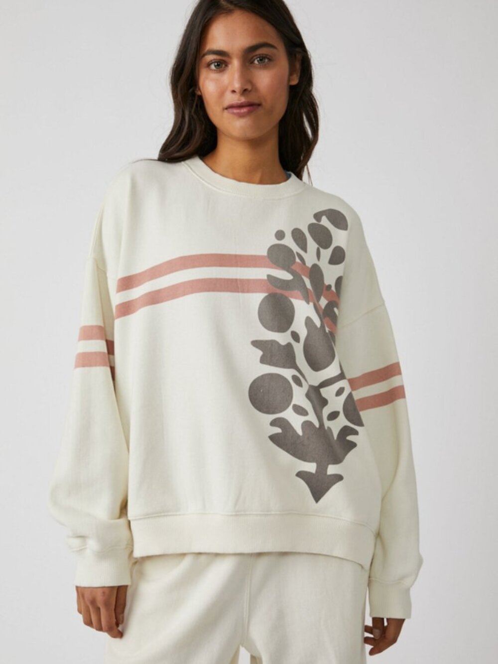 Free People Fp Movement All Star Buti Oversized Graphic Sweatshirt Cream Top L